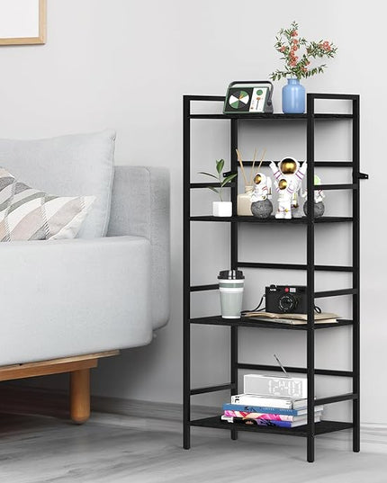DOMYDEVM 4 Tier Black Bookshelf, 40.95in(H) Standing Shelf Unit, Wood Bookshelf with Metal Frame for Bedroom, Home Office, Entry Way and Living Room, Modern - LeafyLoom