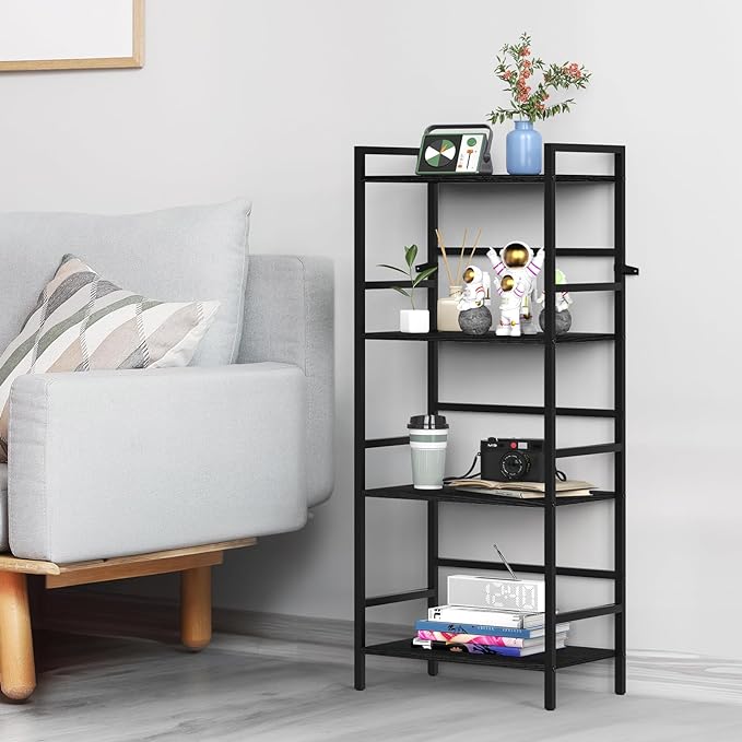 DOMYDEVM 4 Tier Black Bookshelf, 40.95in(H) Standing Shelf Unit, Wood Bookshelf with Metal Frame for Bedroom, Home Office, Entry Way and Living Room, Modern - LeafyLoom