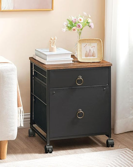 HOOBRO File Cabinet, 2-Drawer Filing Cabinet, Vertical Mobile Office Cabinet, Rolling Printer Stand, for A4/Letter Size Files, Nonwovens Drawer, for Home Office, Rustic Brown and Black BFK21WJ01 - LeafyLoom