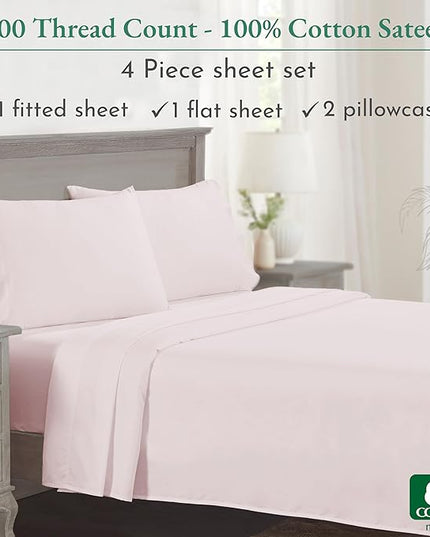 California Design Den - Luxury Full Size Sheet Set - 100% Cotton, 600 Thread Count Deep Pocket Full Size Bed Sheets, Cooling Hotel-Quality Sheets with Sateen Weave - Blush Pink - LeafyLoom