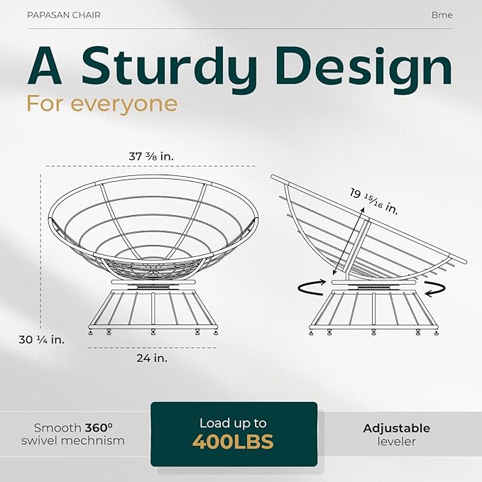 Bme 40" Ergonomic Wicker Papasan Chair with Soft Thick Density Fabric Cushion, High Capacity Steel Frame, 360 Degree Swivel for Living, Bedroom, Reading Room, Lounge - LeafyLoom