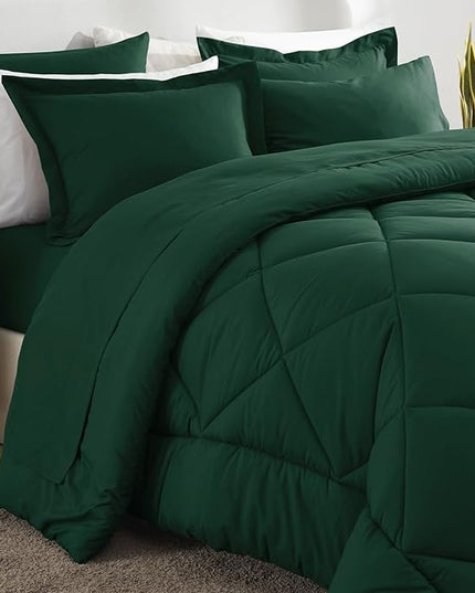 CozyLux Full Comforter Set with Sheets 7 Pieces Bed in a Bag Emerald Green All Season Bedding Sets with Comforter, Pillow Shams, Flat Sheet, Fitted Sheet and Pillowcases - LeafyLoom