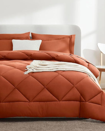 CozyLux King Comforter Set with Sheets 7 Pieces Bed in a Bag Burnt Orange All Season Bedding Sets with Comforter, Pillow Shams, Flat Sheet, Fitted Sheet and Pillowcases - LeafyLoom