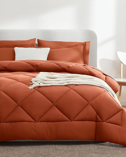 CozyLux Full Comforter Set with Sheets 7 Pieces Bed in a Bag Burnt Orange All Season Bedding Sets with Comforter, Pillow Shams, Flat Sheet, Fitted Sheet and Pillowcases - LeafyLoom