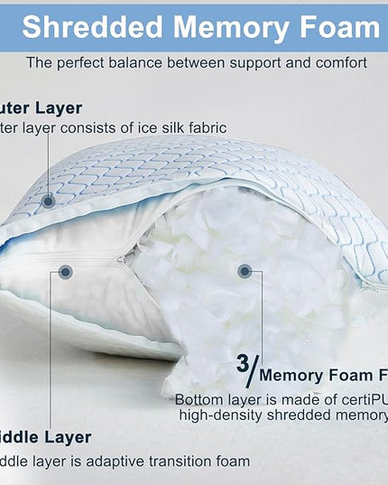 Gehannah Body Pillow for Adults - Shredded Memory Foam & Zippered Cooling Cover - Long Pillow for Sleeping - Bed Pillows for Side Sleeper - LeafyLoom