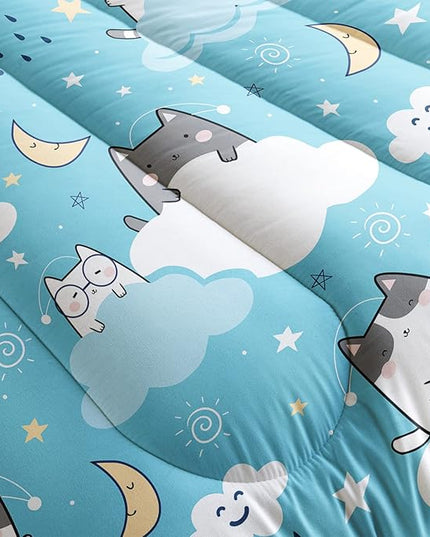 Cat Comforter King Size,Blue Cloud Cats Comforter Set for Kids Teens Girls Boys,3Pcs Bedding Set Printed Comforter with 2 Pillowcases,Down Alternative,Soft and Lightweight，King Size - LeafyLoom