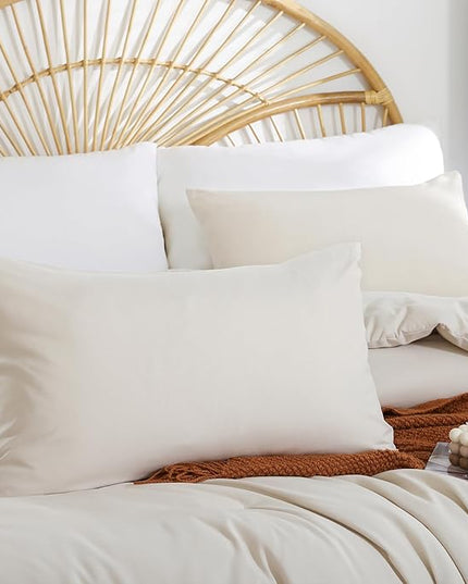 Full Size Comforter Modern Beige 3PCS Microfiber Full Size Comforter Sets for All Season Comforter for Men, Women and Girls Soft Lightweight Bed Comforter Set (1 Comforter, 2 Pillowcases) - LeafyLoom