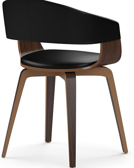 SIMPLIHOME Lowell Mid Century Modern Bentwood Dining Chair in Black Vegan Faux Leather for The Dining Room - LeafyLoom