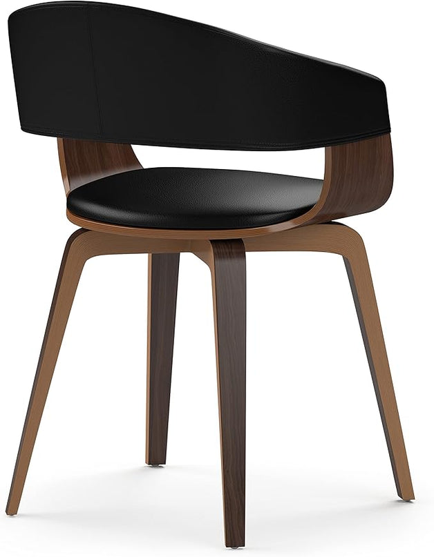 SIMPLIHOME Lowell Mid Century Modern Bentwood Dining Chair in Black Vegan Faux Leather for The Dining Room - LeafyLoom