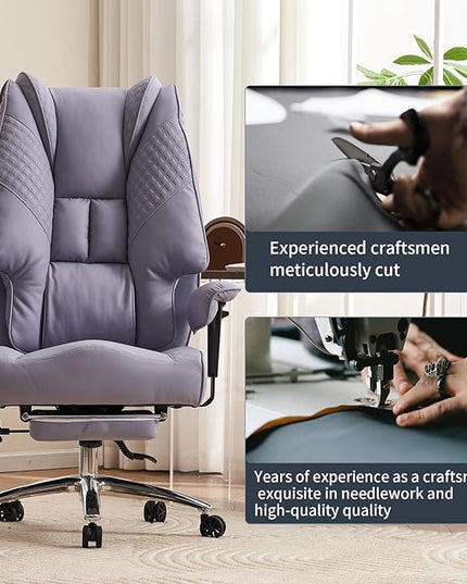 Big and Tall Office Chair 400lbs Wide Seat, Leather High Back Executive Office Chair with Foot Rest, Ergonomic Office Chair Lumbar Support for Lower Back Pain Relief (Light Purple) - LeafyLoom