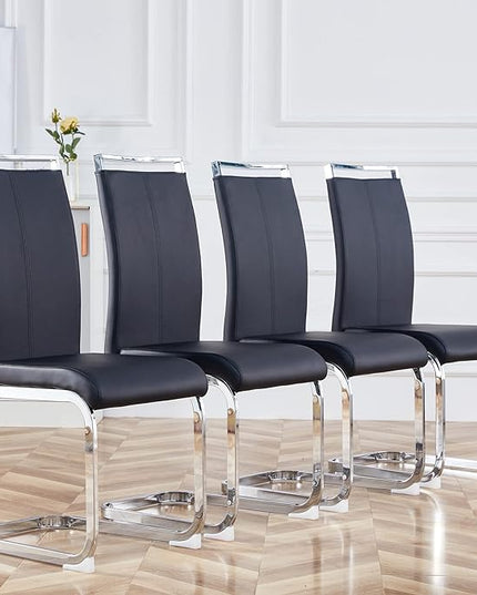 Dining Chairs Set, Kitchen Modern Metal Chairs with Faux Leather Padded Seat High Back and Sturdy Chrome Legs, Chairs for Dining Room (Black-1, Set of 4) - LeafyLoom