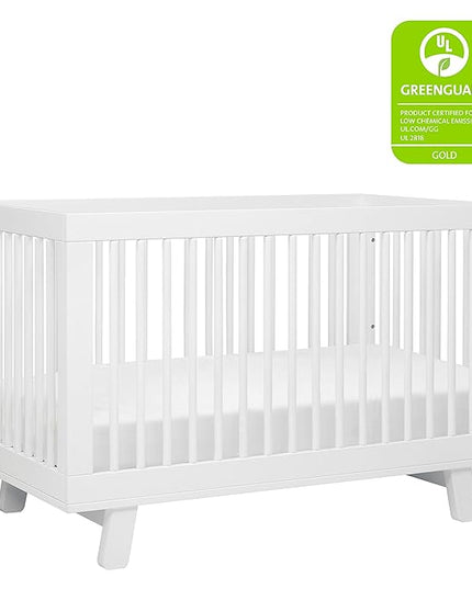 Babyletto Hudson 3-in-1 Convertible Crib with Toddler Bed Conversion Kit in White, Greenguard Gold Certified , 53.75x29.75x35 Inch (Pack of 1) - LeafyLoom