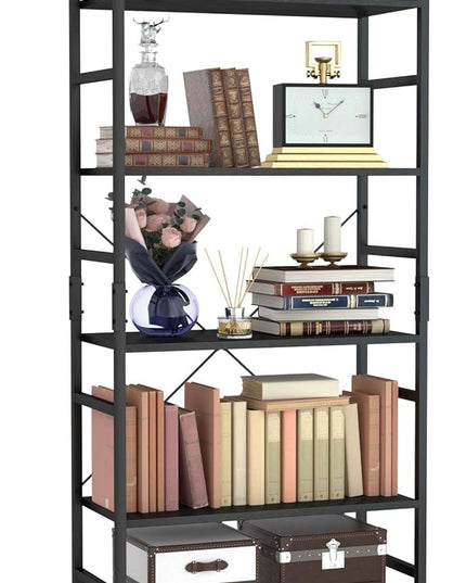 NUMENN 5 Tier Bookshelf, Tall Bookcase Shelf Storage Organizer, Modern Book Shelf for Bedroom, Living Room and Home Office, Black - LeafyLoom