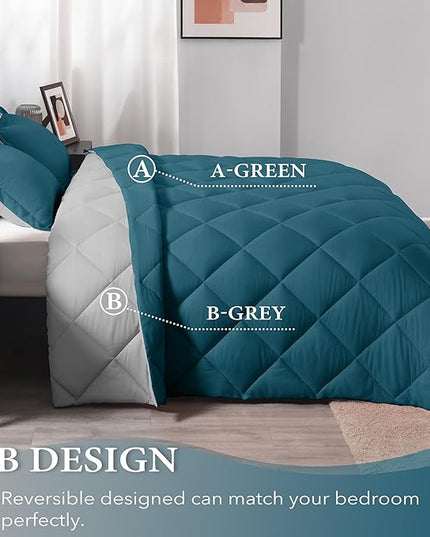 downluxe Twin Comforter Set - Green and Grey Twin Comforter, Soft Bedding Sets for All Seasons -2 Pieces - 1 Comforter (66"x92") and 1 Pillow Sham(20"x26") - LeafyLoom