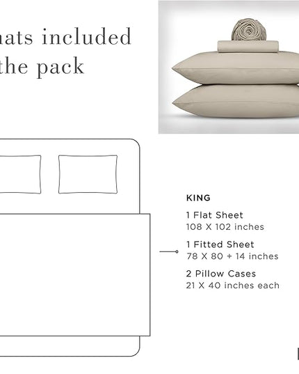 Linen Home Washed Cotton Percale King Sheet Set, Silver, Deep Pocket, 4 Pieces Bed Sheets - 1 Flat Sheet, 1 Fitted Sheet & 2 Envelope Closure Pillowcases, Cool and Comfortable Bed Linen - LeafyLoom