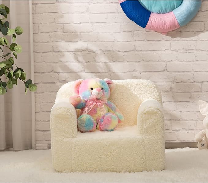 ALIMORDEN Kids Ultra-Soft Snuggle Foam Filled Chair, Toddler Cuddly Sherpa Reading Couch for Boys and Girls, Cream - LeafyLoom