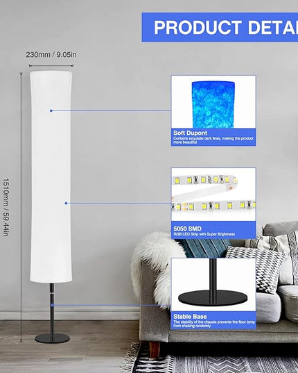 Smart Corner Floor Lamp - 60" LED RGB Standing Lamp Mood Lighting Color Changing Floor Lamps Light for Living Room Bedroom Decor with Alexa Google Assistant WiFi APP Music Sync - LeafyLoom