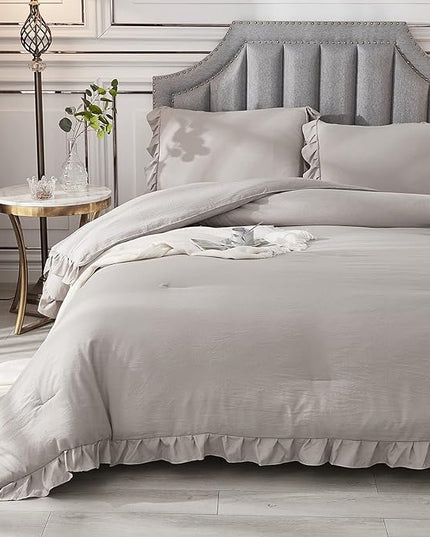 Andency Wheat Ruffle Comforter Full(79x90Inch), 3 Pieces(1 Ruffled Comforter and 2 Pillowcases) Vintage Ruffle Fringe Comforter, Farmhouse Rustic Microfiber Down Alternative Bedding Comforter Set - LeafyLoom