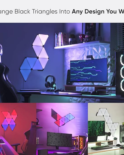 Nanoleaf Shapes WiFi and Thread Smart RGBW 16M+ Color LED Dimmable Gaming and Home Decor Wall Lights Smarter Kits (Black Triangles Smarter Kit (9 Pack) NANOLEAF