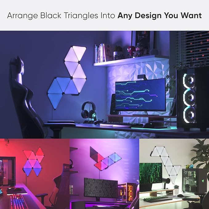 Nanoleaf Shapes WiFi and Thread Smart RGBW 16M+ Color LED Dimmable Gaming and Home Decor Wall Lights Smarter Kits (Black Triangles Smarter Kit (9 Pack) NANOLEAF