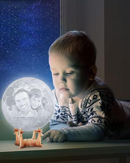 Custom Moon Lamp with Your Photo Text - 3D Printing Moon Light 5.9 Inch Touch Change 2 Colors - Personalized Christmas Birthday Valentine's Gift For Her Women Wife Girlfriend Couple Daughter Son - LeafyLoom