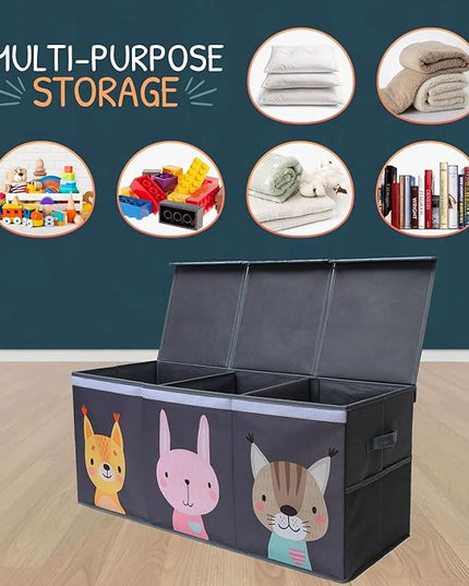 Extra Large Toy Storage Organizer with Lid - Sturdy, Collapsible Toy Chest Storage Box with Cute Design - Toys Bin with Dividers for Kids, Boys, Girls, Nursery, Bedroom, Play room 37"x16"x14" - LeafyLoom