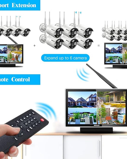 (All-in-One Monitor) 2-Antennas Enchance Outdoor Security Camera System Wireless with Monitor WiFi Home Surveillance System 3.0MP Video Surveillance OOSSXX
