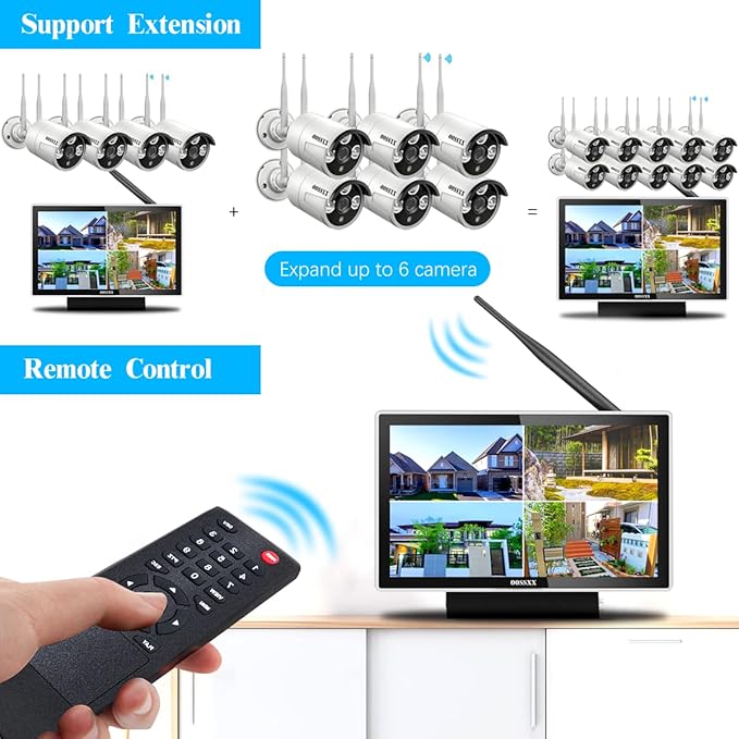 (All-in-One Monitor) 2-Antennas Enchance Outdoor Security Camera System Wireless with Monitor WiFi Home Surveillance System 3.0MP Video Surveillance OOSSXX