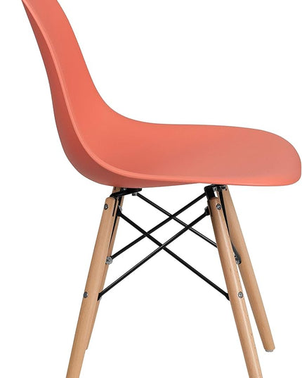 Flash Furniture Elon Series Peach Plastic Chair with Wooden Legs - LeafyLoom