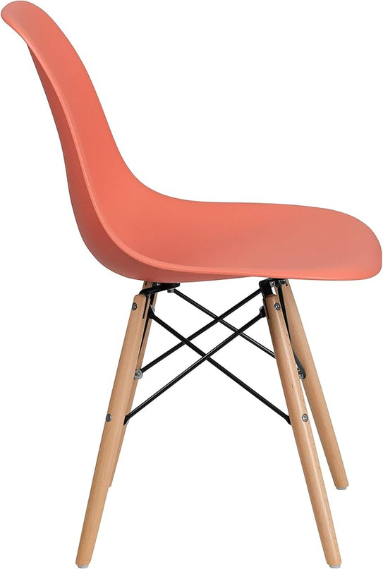 Flash Furniture Elon Series Peach Plastic Chair with Wooden Legs - LeafyLoom