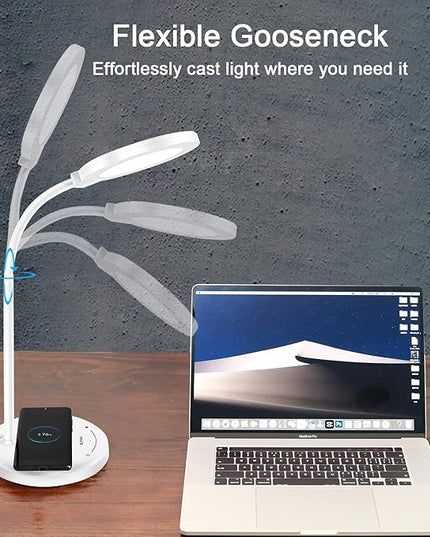 Desk Lamp, LED Desk lamp with USB Charging Port, 5 Lighting Modes 10 Brightness Levels, Sensitive Control Eye-Caring Office Lamp White - LeafyLoom