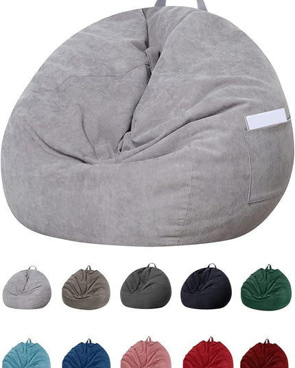 Stuffed Animal Storage Bean Bag Chair Cover (No Filler) for Kids and Adults.Soft Premium Corduroy Stuffable Beanbag for Organizing Children Plush Toys or Memory Foam Extra Large 300L (Grey) - LeafyLoom