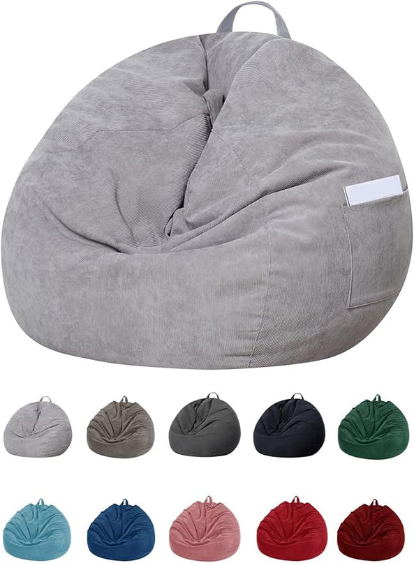 Stuffed Animal Storage Bean Bag Chair Cover (No Filler) for Kids and Adults.Soft Premium Corduroy Stuffable Beanbag for Organizing Children Plush Toys or Memory Foam Extra Large 300L (Grey) - LeafyLoom