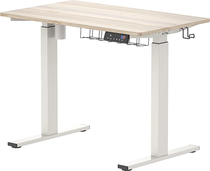 SHW Memory Preset Electric Height Adjustable Standing Desk, 40 x 24 Inches, Maple - LeafyLoom