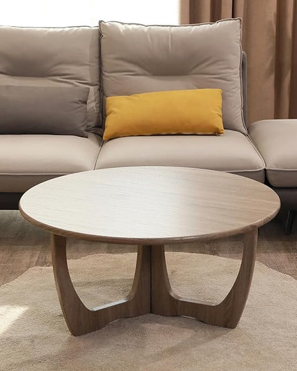 FINECASA Wooden Round Coffee Table Curved Leg, Accent Couch,Home Decoration, Living Room Tables, 36 x 18 Inches, Natural - LeafyLoom