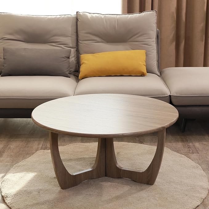 FINECASA Wooden Round Coffee Table Curved Leg, Accent Couch,Home Decoration, Living Room Tables, 36 x 18 Inches, Natural - LeafyLoom