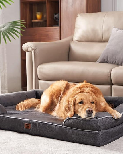 EHEYCIGA Orthopedic Dog Bed for Large Dogs, Waterproof Memory Foam with Sides, Non-Slip Bottom and Egg-Crate Foam Couch Bed with Washable Removable Cover, Dark Grey EHEYCIGA