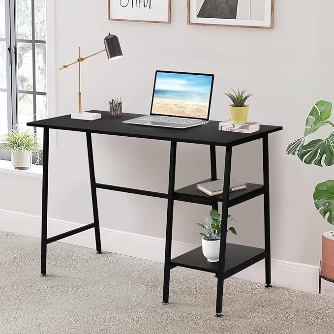 VECELO 43 Inch Computer Modern Student Writing home-office, Ladder Desk, Black - LeafyLoom