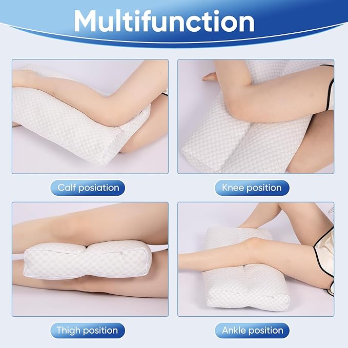 Cooling Knee Pillow for Side Sleeper, 5" Leg Pillow for Side Sleeping, 100% Cooling Fabric Pillow for Between Knees While Sleeping - High Support Alternative for Relieving Leg, Back, and Knee Pain - LeafyLoom