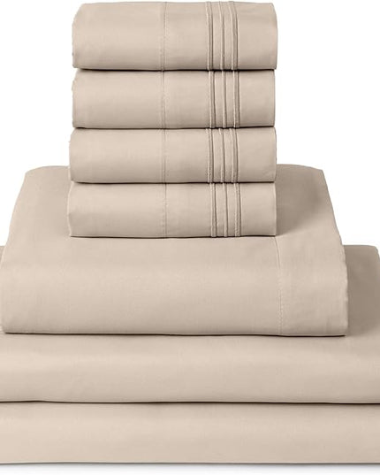 Mellanni Split King Sheets Set - 7 PC Iconic Collection Bedding Sheets & Pillowcases - Ultra Soft, Cooling Bed Sheets - Deep Pocket up to 16 inch - 7 PC (Split King, Burnt Sand w/Extra Pillow Cases) - LeafyLoom