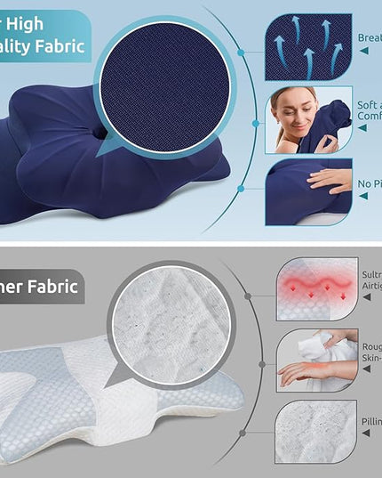 DONAMA Cervical Pillow for Neck and Shoulder,Contour Memory Foam Pillow,Ergonomic Neck Support Pillow for Side Back Stomach Sleepers with Pillowcase - LeafyLoom
