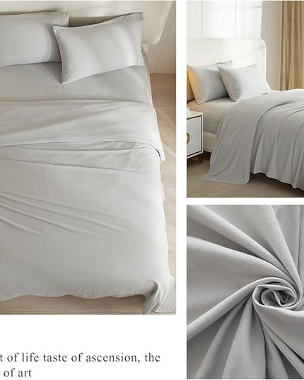 Luxury Soft King Size Sheet Set - Breathable & Cooling Sheets - Hotel Quality Bed Sheets King - Extra Soft - Deep Pockets 16 Inch - Easy Fit - 4 Piece Set - Wrinkle Free King Sheets,Light Grey - LeafyLoom