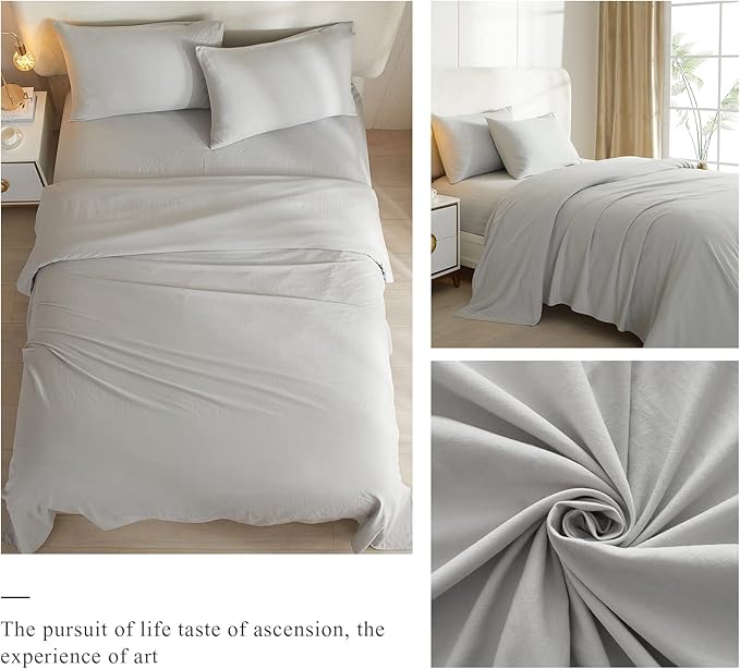 Luxury Soft King Size Sheet Set - Breathable & Cooling Sheets - Hotel Quality Bed Sheets King - Extra Soft - Deep Pockets 16 Inch - Easy Fit - 4 Piece Set - Wrinkle Free King Sheets,Light Grey - LeafyLoom