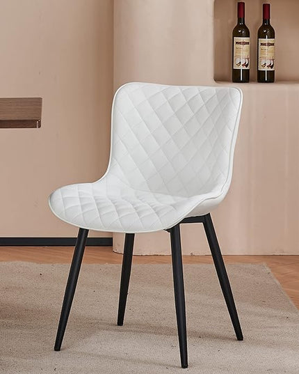 YOUTASTE White Dining Chairs Set of 2 Mid Century Modern Kitchen Chairs PU Leather Armless Upholstered Accent Dinner Chair with Back Metal Legs for Guest Reception Waiting Living Room - LeafyLoom
