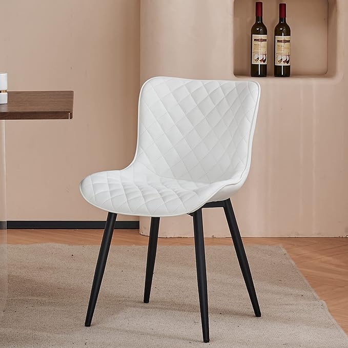 YOUTASTE White Dining Chairs Set of 2 Mid Century Modern Kitchen Chairs PU Leather Armless Upholstered Accent Dinner Chair with Back Metal Legs for Guest Reception Waiting Living Room - LeafyLoom