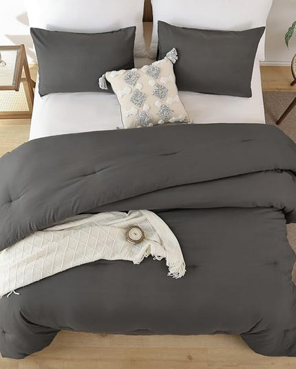 ROSGONIA King Size Comforter Set Charcoal Grey, 3pcs (1 Boho Dark Gray Comforter & 2 Pillowcases), All Season Bedding Lightweight Bedspread Blanket Quilt - LeafyLoom
