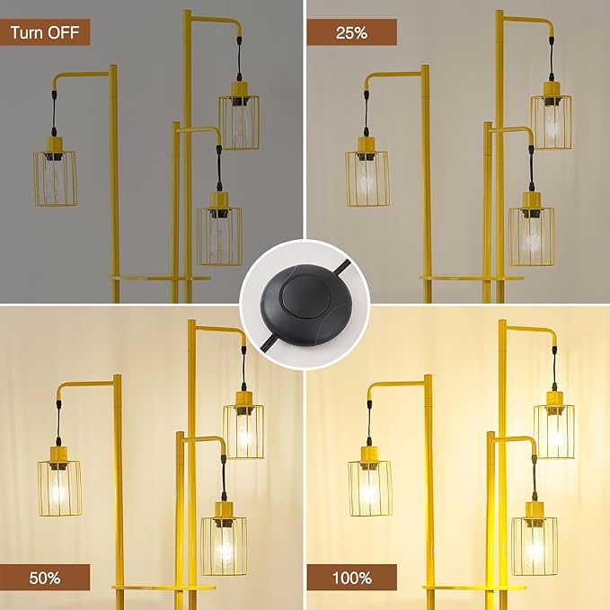 Dimmable floor lamp with tray，Industrial Farmhouse Floor Lamp adjustable Angle，3 Light Rustic Standing Tall Lamp for living room, bedroom and office （bulbs included） - LeafyLoom