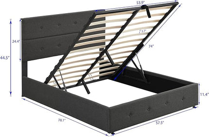 Full Size Upholstered Platform Bed with Underneath Storage, Modern Linen Platform Bedframe with Headboard and Wooden Slat Support,for Kids Adults Living Room Guest Room,Bedroom - LeafyLoom