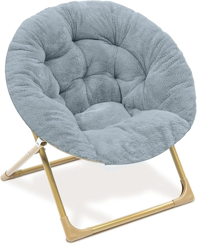 Milliard Mini Cozy Chair for Kids, Sensory Faux Fur Folding Saucer Chair for Toddlers, Grey - LeafyLoom