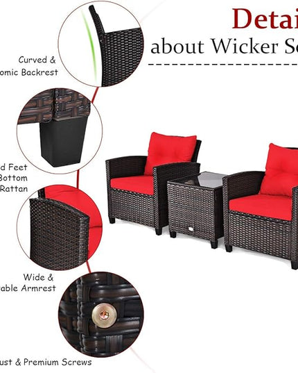 3 PCS Patio Furniture Set, OneSize, Red - LeafyLoom